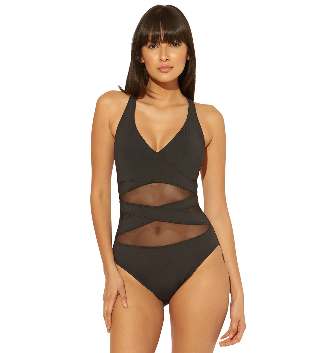 BLEU Rod Beattie Women's V Neck Criss Cross Mesh One Piece Swimsuit - Image 8