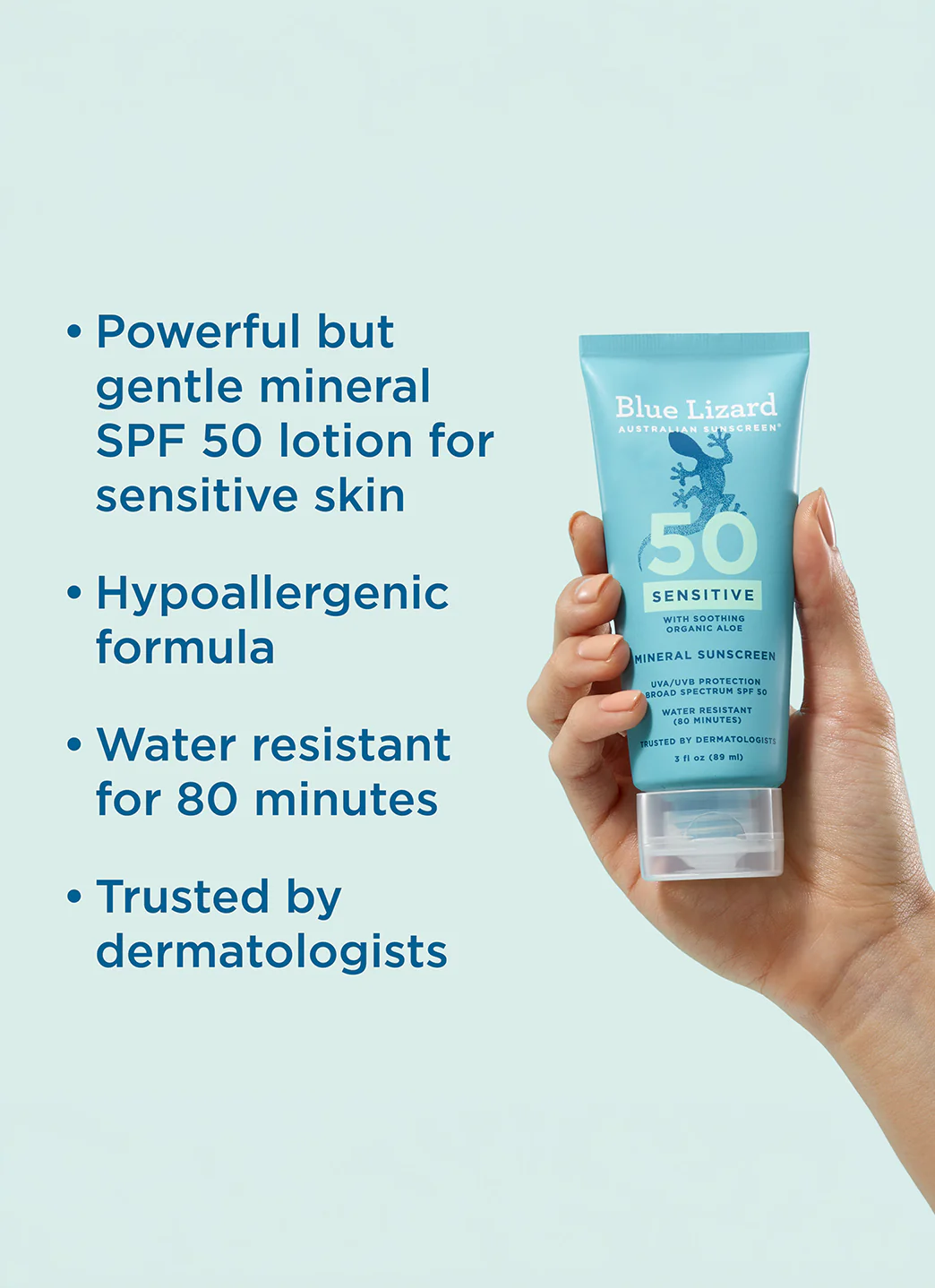 Blue Lizard Sensitive Mineral SPF 50 Sunscreen Lotion Tube 3 oz - Image 5