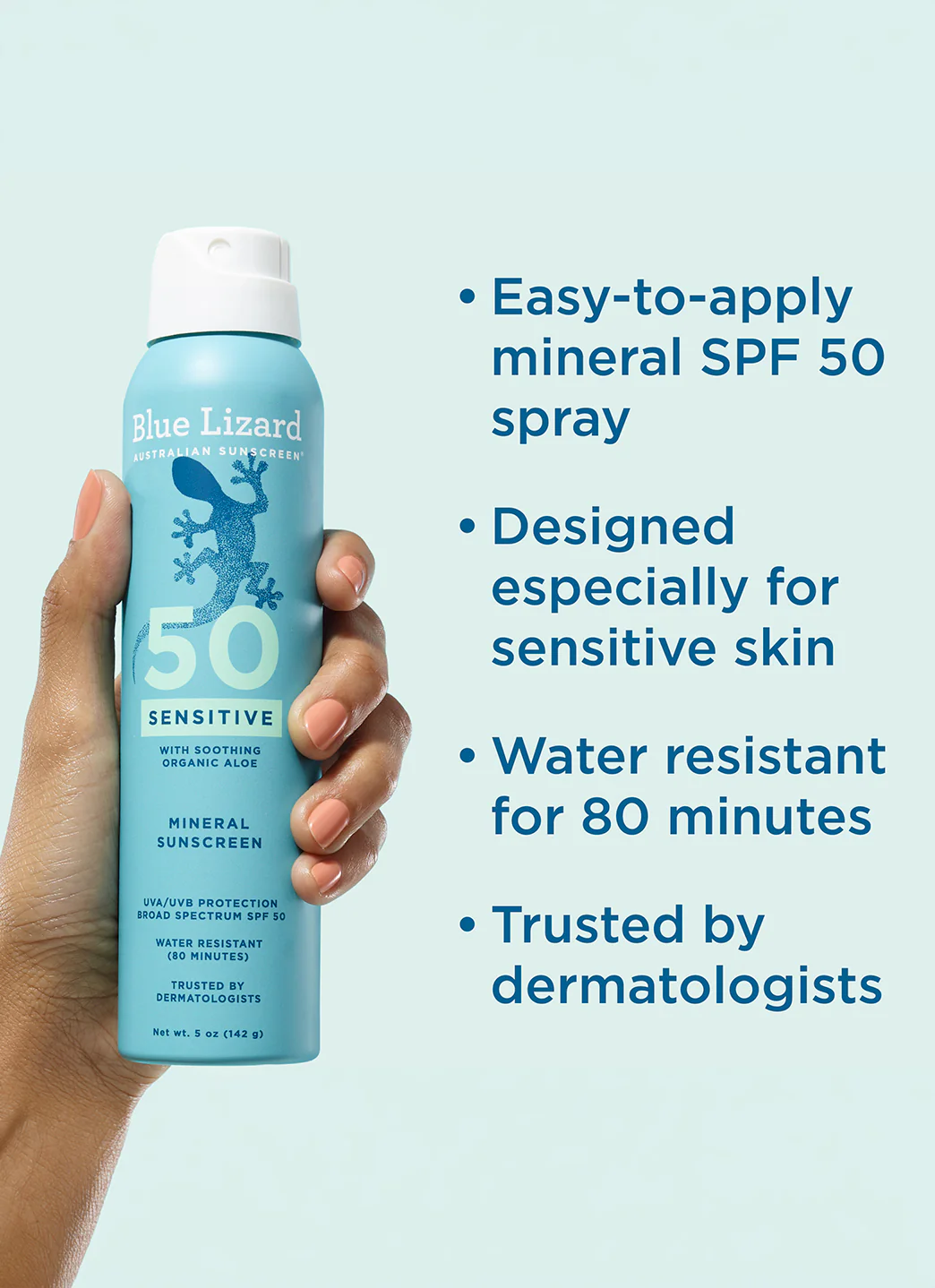 Blue Lizard Sensitive Mineral SPF50 Sunscreen Spray 5 oz - Image 6