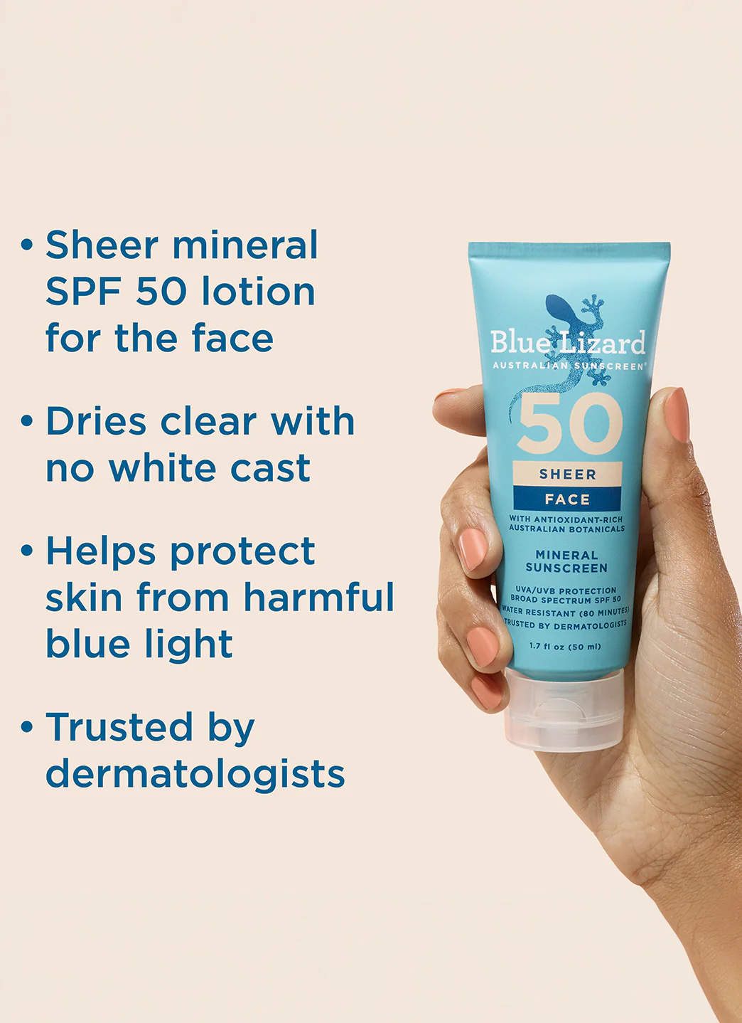 Blue Lizard Sheer Face Mineral SPF 50 Sunscreen Lotion Tube 1.7 oz - Image 6