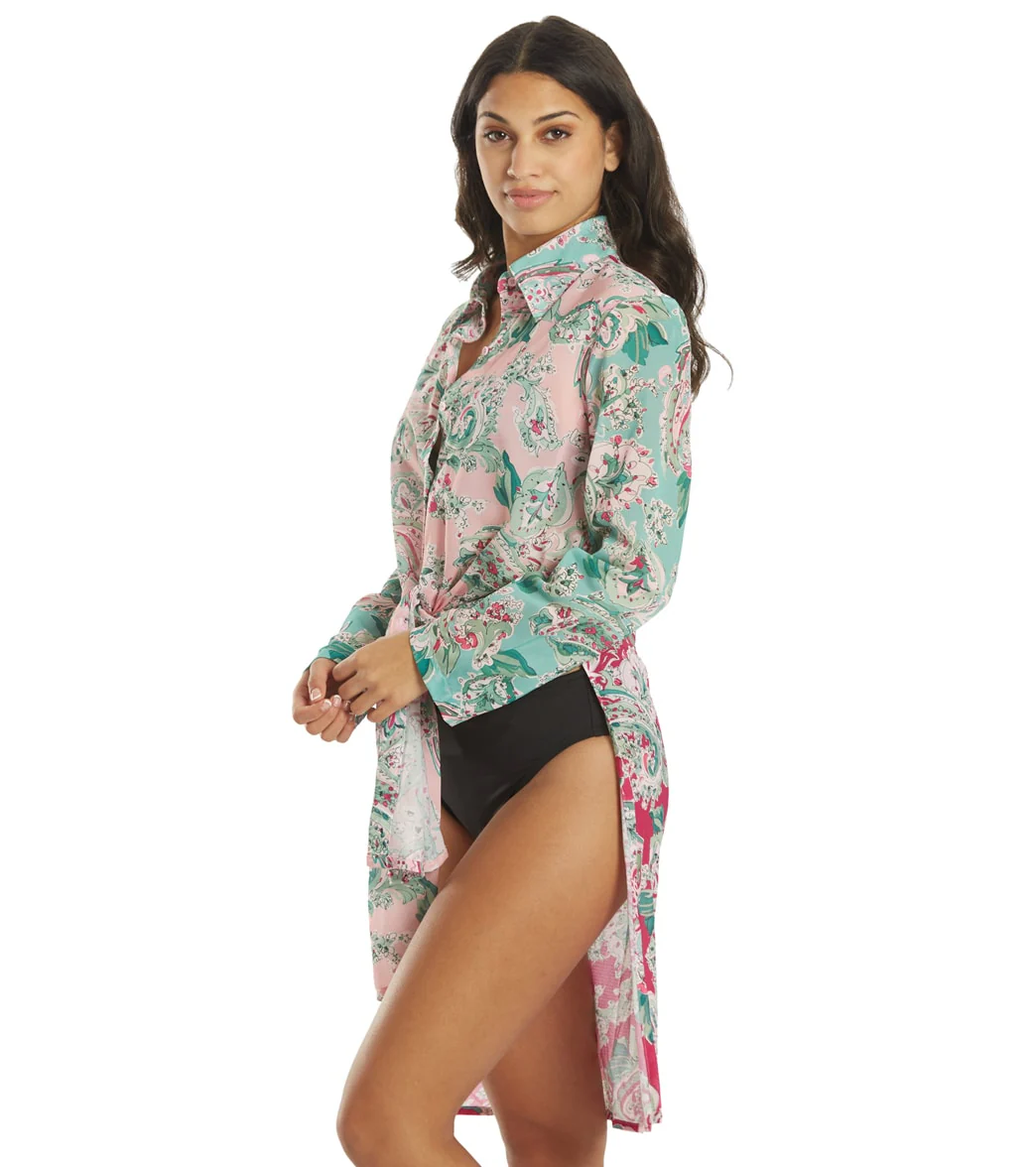 Carmen Marc Valvo Women's Bellagio Paisley Cover Up Shirt Dress - Image 5
