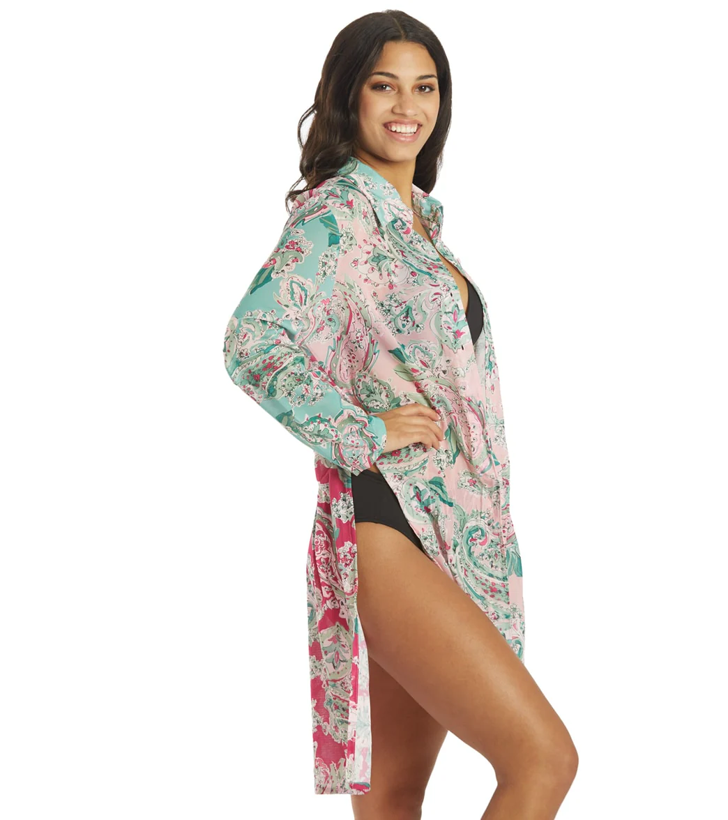 Carmen Marc Valvo Women's Bellagio Paisley Cover Up Shirt Dress - Image 6
