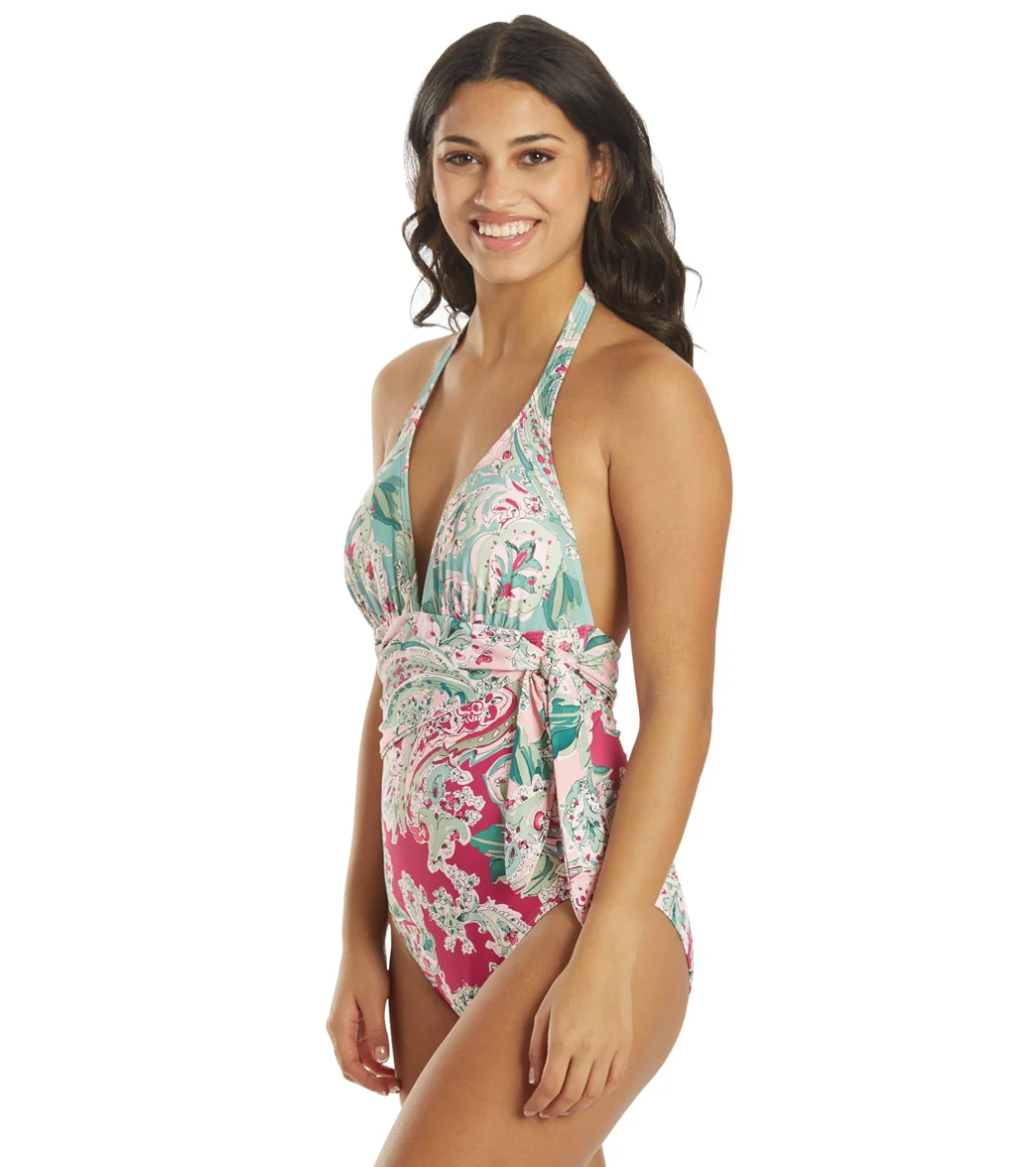 Carmen Marc Valvo Women's Bellago Paisley Scarf V Neck Halter One Piece Swimsuit - Image 5