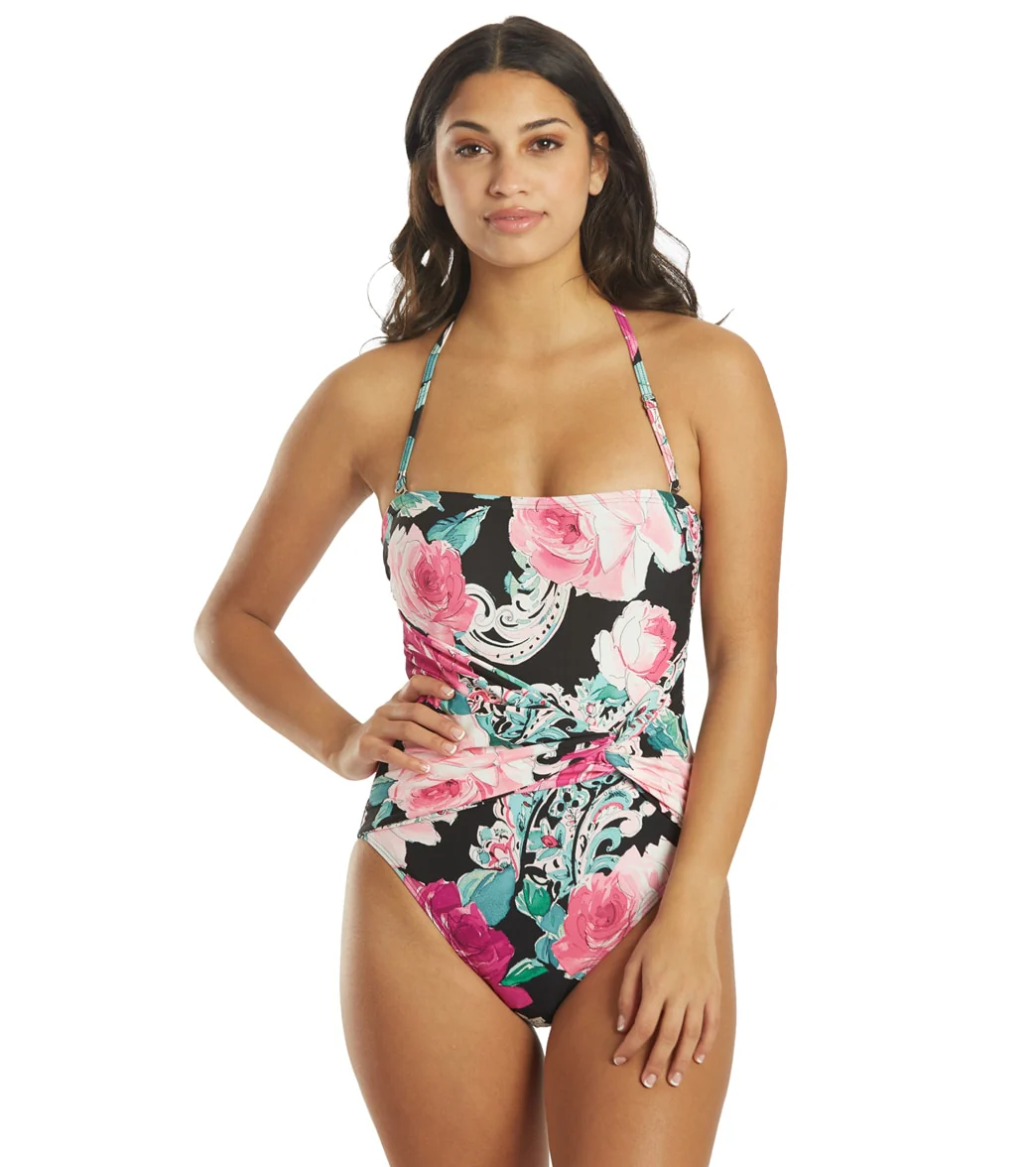 Carmen Marc Valvo Women's Botanica Rosa Knot Front Bandeau One Piece Swimsuit - Image 7