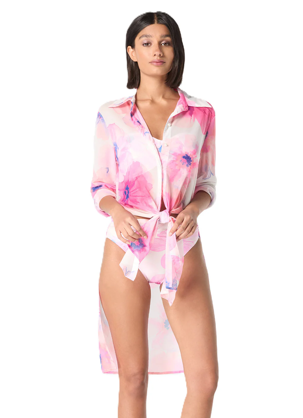 Carmen Marc Valvo Women's Floral Escape Convertible Cover Up Shirt - Image 2