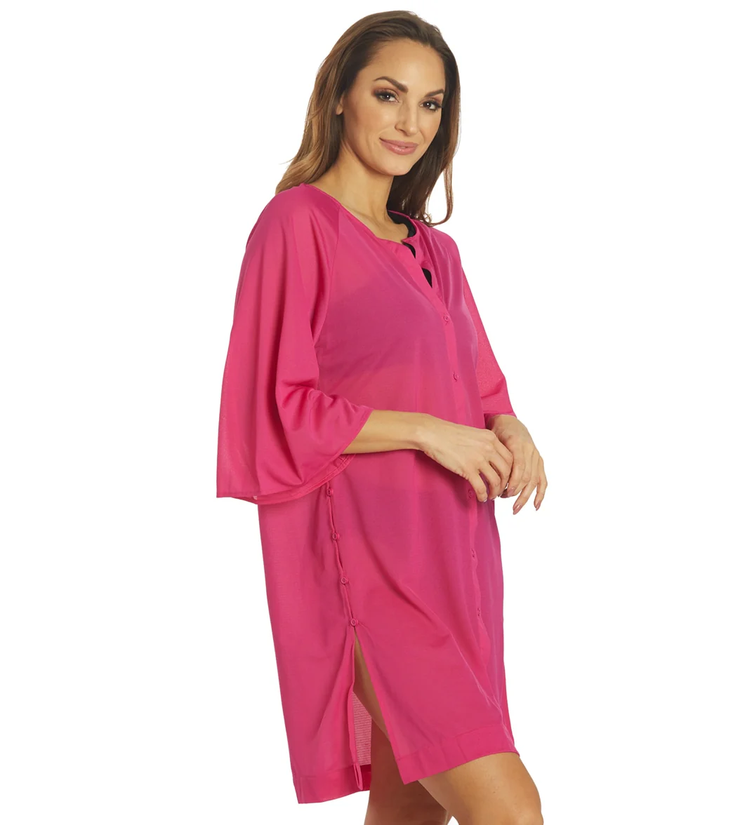 Carmen Marc Valvo Women's Solids Covertible Tie Midi Flutter Sleeves Cover Up Shirt Dress - Image 2
