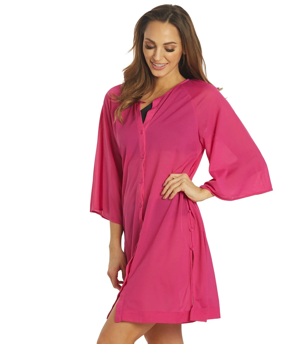 Carmen Marc Valvo Women's Solids Covertible Tie Midi Flutter Sleeves Cover Up Shirt Dress - Image 5