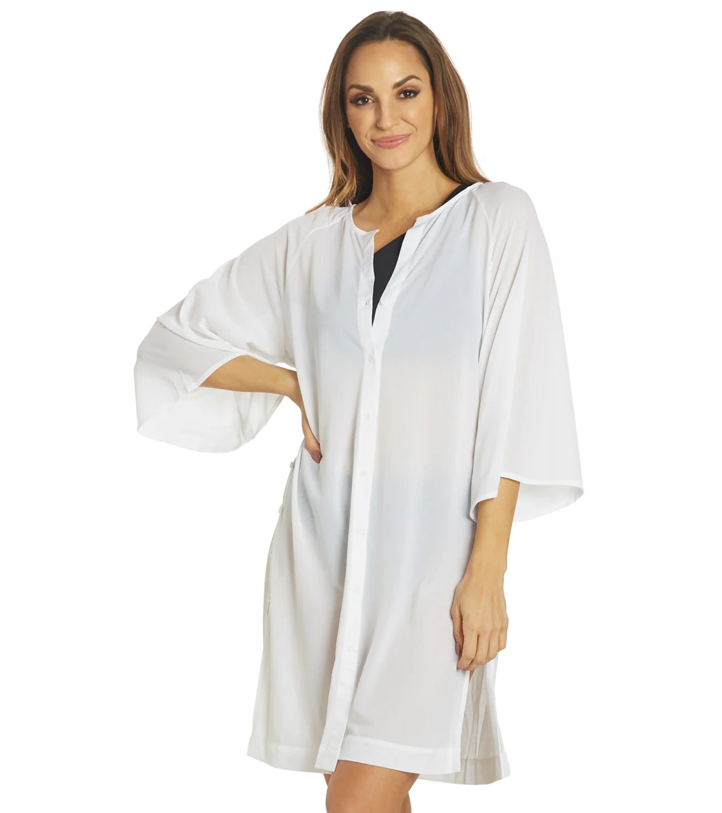 Carmen Marc Valvo Women's Solids Covertible Tie Midi Flutter Sleeves Cover Up Shirt Dress - Image 8