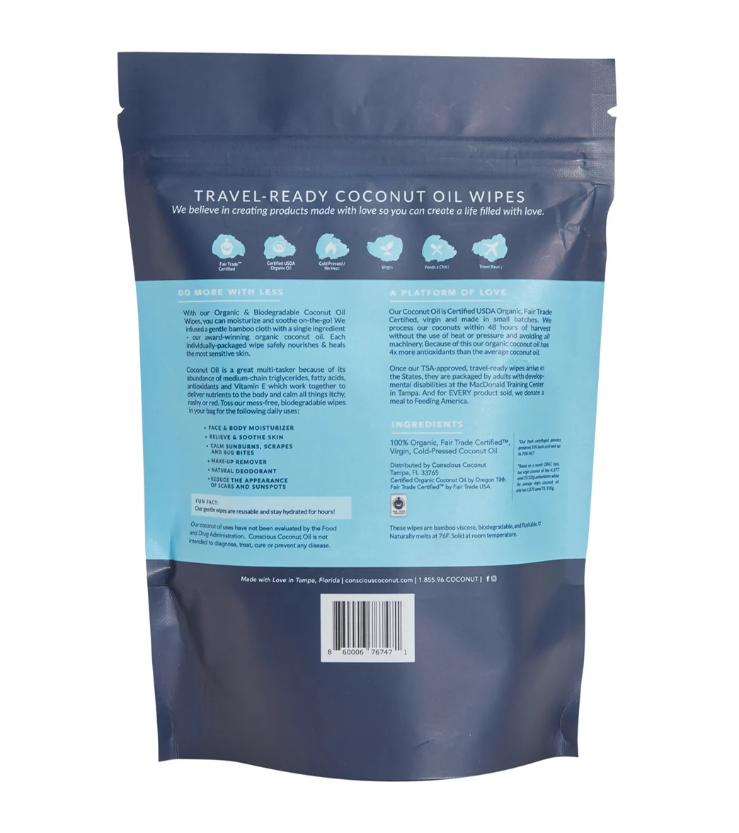 Conscious Coconut Coconut Oil Wipes Pouch (10 Pack) - Image 2