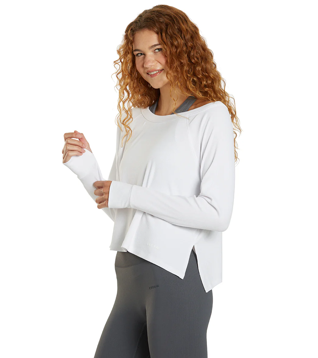 Cream Yoga Fare Drop Shoulder Crop LS Tee - Image 10