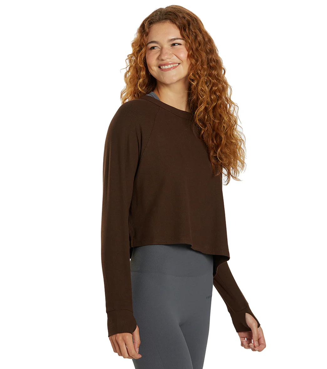 Cream Yoga Fare Drop Shoulder Crop LS Tee - Image 2