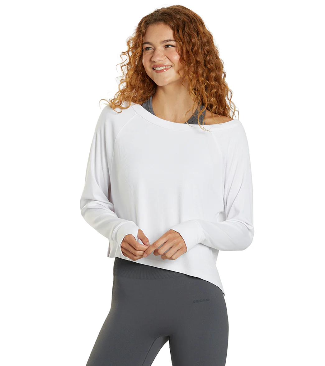 Cream Yoga Fare Drop Shoulder Crop LS Tee - Image 7