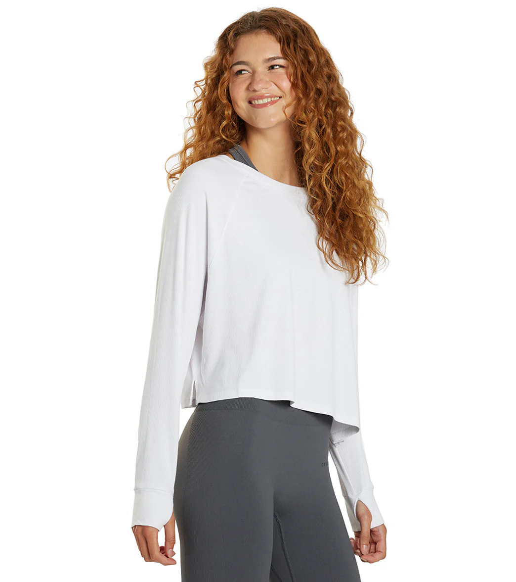 Cream Yoga Fare Drop Shoulder Crop LS Tee - Image 8