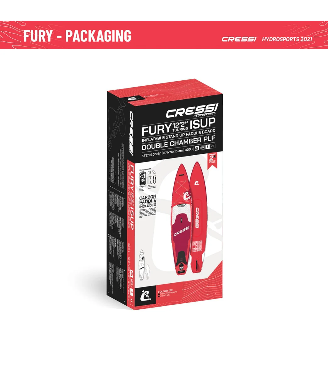 Cressi Set Isup Fury Touring Dc 12’2’' Rosso Inflatable SUP - Image 9
