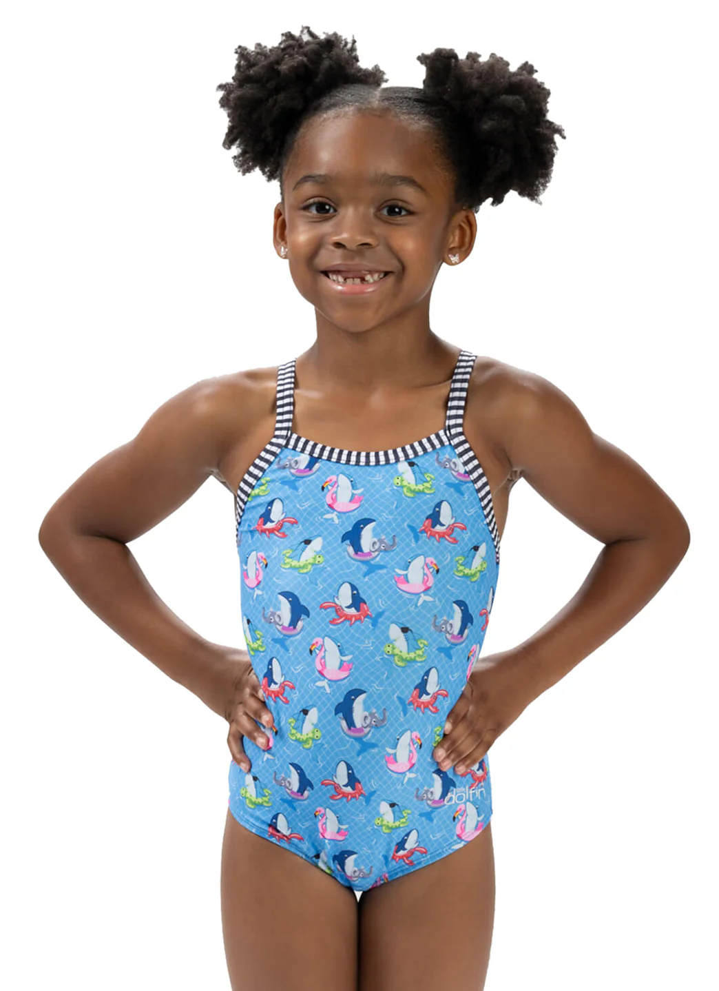Dolfin Girls' Fin Floats Print One Piece Swimsuit (Toddler, Little Kid) - Image 9