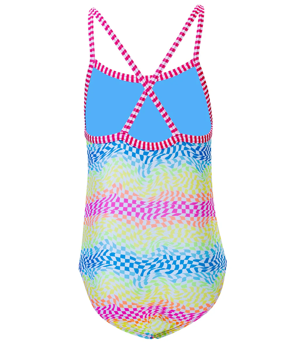 Dolfin Girls' Rainbow Check Printed One Piece Swimsuit (Big Kid) - Image 3