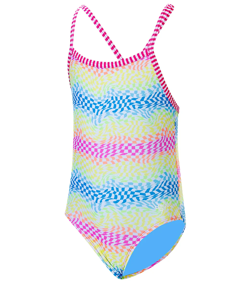 Dolfin Girls' Rainbow Check Printed One Piece Swimsuit (Big Kid) - Image 5