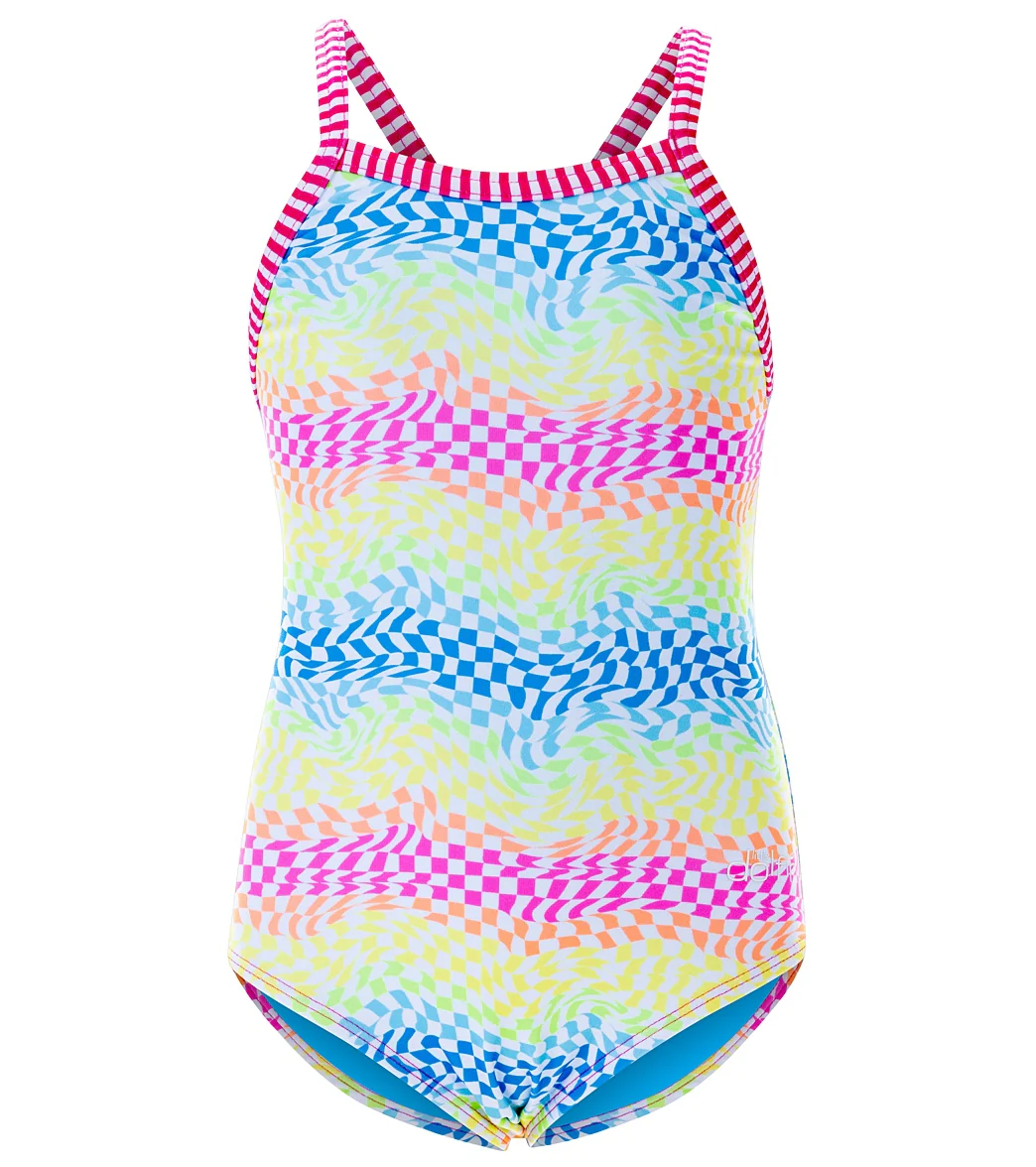 Dolfin Girls' Rainbow Check Printed One Piece Swimsuit (Little Kid) - Image 3