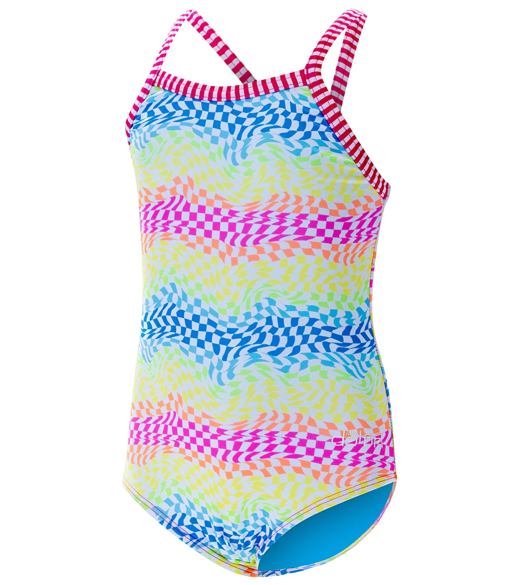 Dolfin Girls' Rainbow Check Printed One Piece Swimsuit (Little Kid) - Image 4