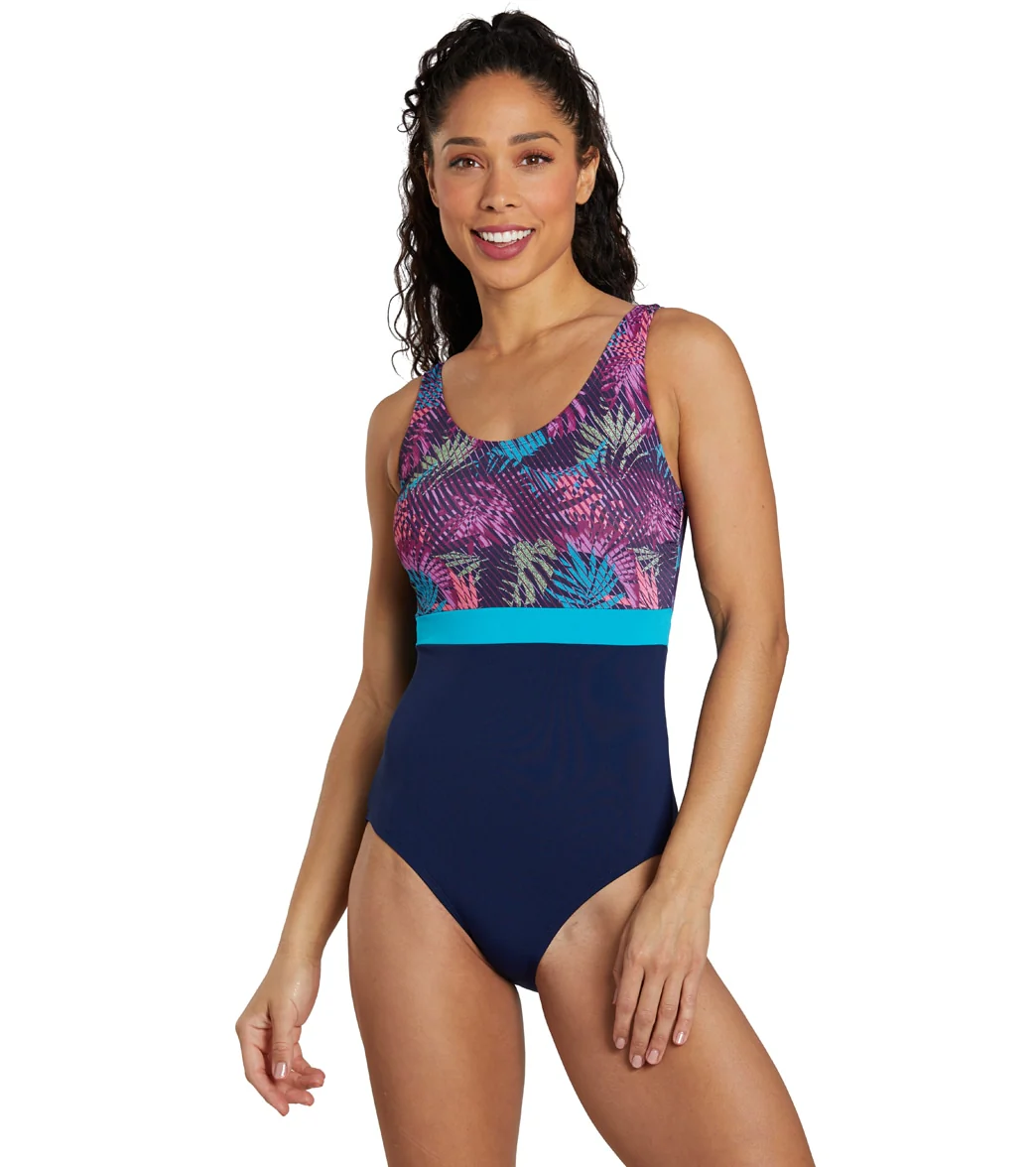 Dolfin Women's Aquashape Color Block Moderate Scoop Back Chlorine Resistant One Piece Swimsuit - Image 43