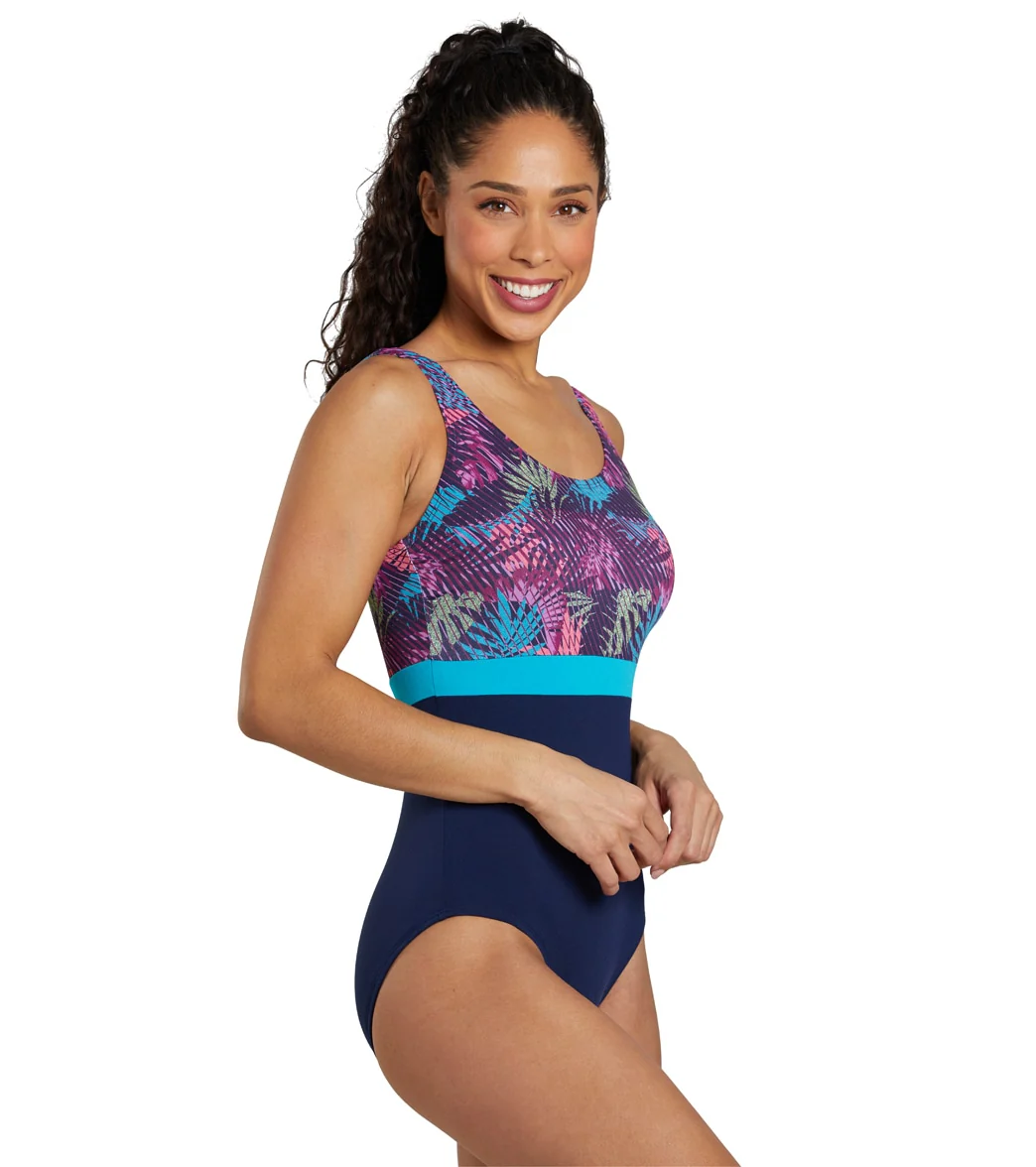 Dolfin Women's Aquashape Color Block Moderate Scoop Back Chlorine Resistant One Piece Swimsuit - Image 44