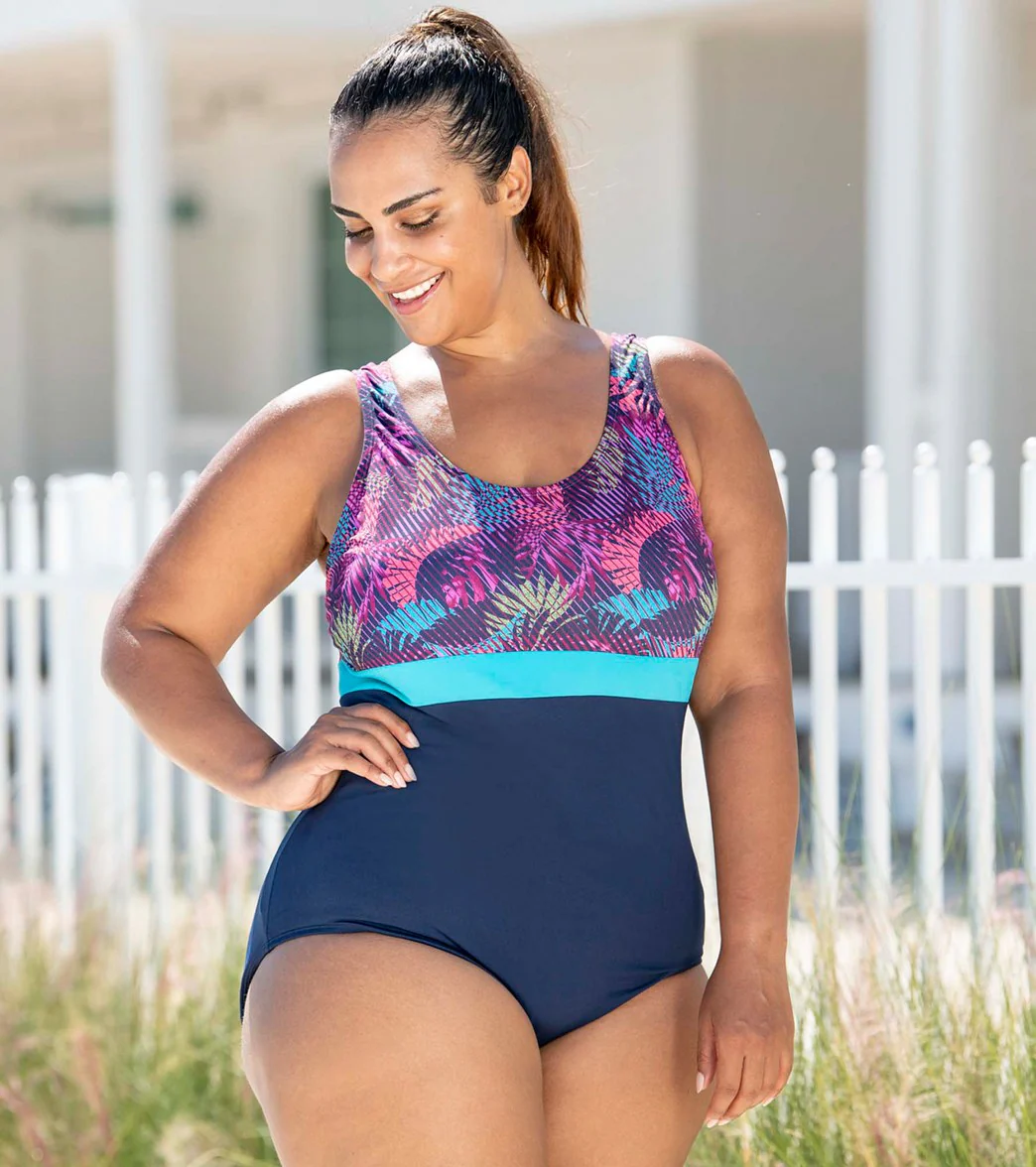 Dolfin Women's Aquashape Color Block Moderate Scoop Back Chlorine Resistant One Piece Swimsuit - Image 47