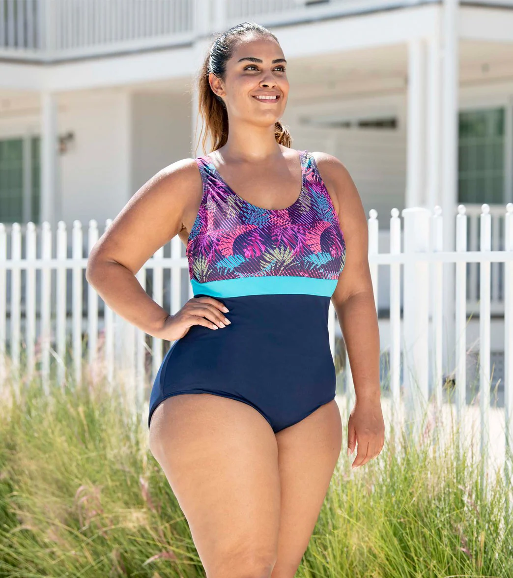 Dolfin Women's Aquashape Color Block Moderate Scoop Back Chlorine Resistant One Piece Swimsuit - Image 48
