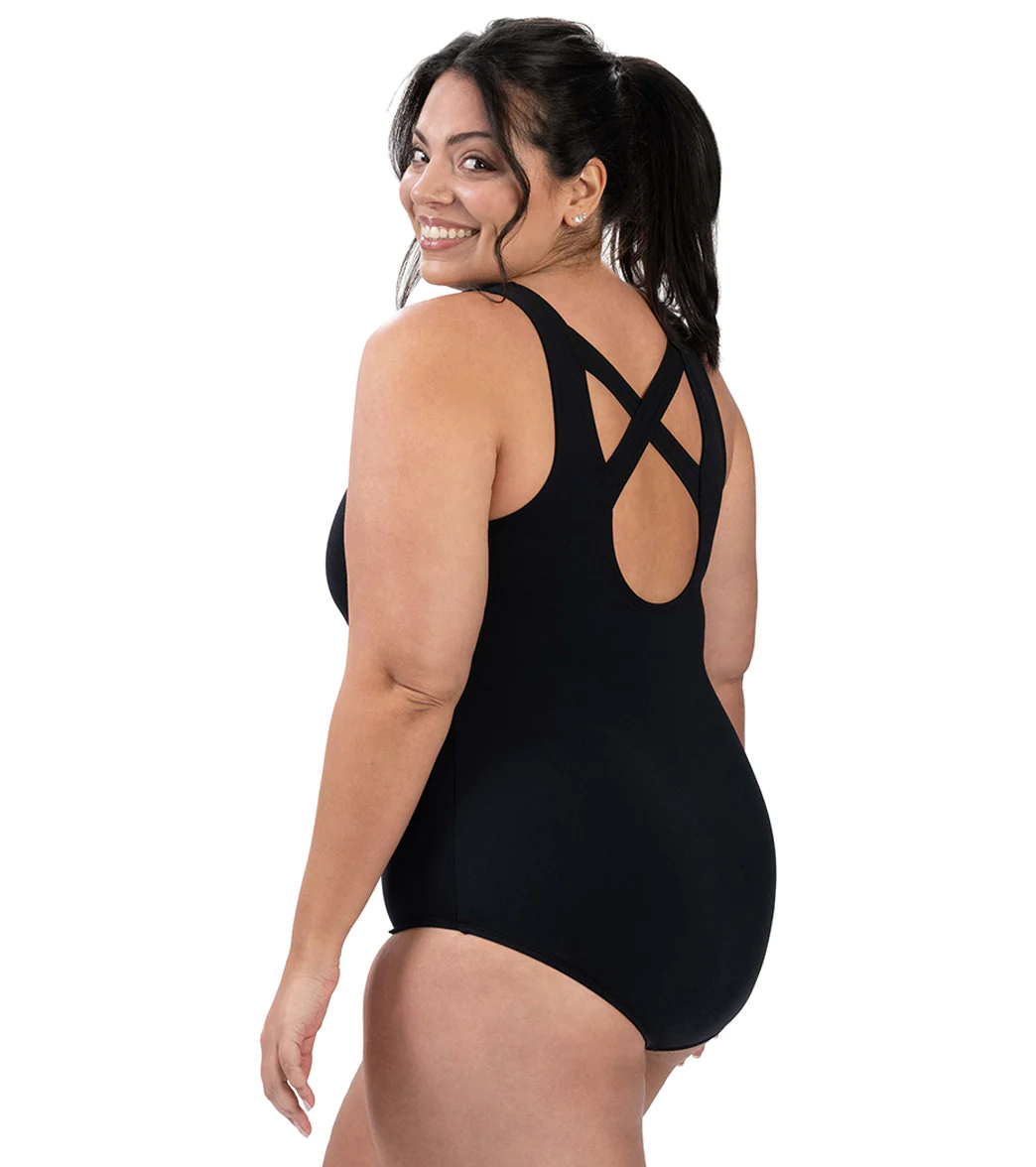 Dolfin Women's Aquashape Conservative Solid Cross Back One Piece Swimsuit - Image 2