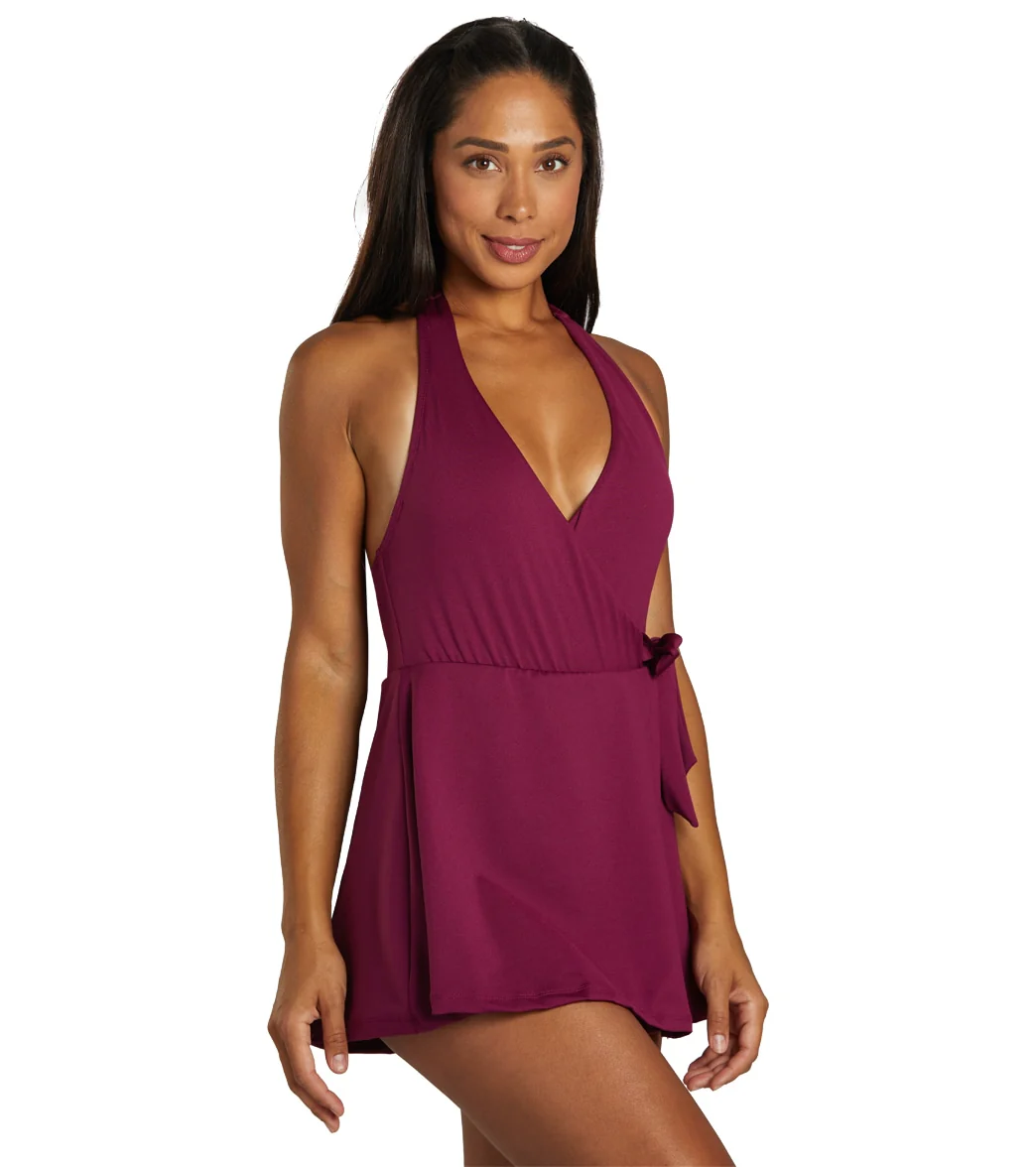 Dolfin Women's Aquashape Solid Wrap Halter Swim Dress - Image 2