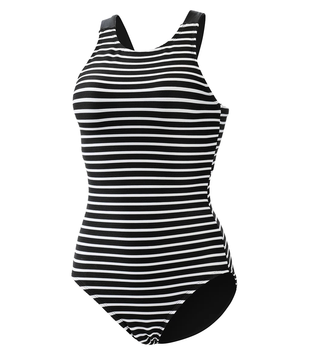 Dolfin Women's Aquashape Striped Scoop Neck Moderate Rib Knit One Piece Swimsuit - Image 5