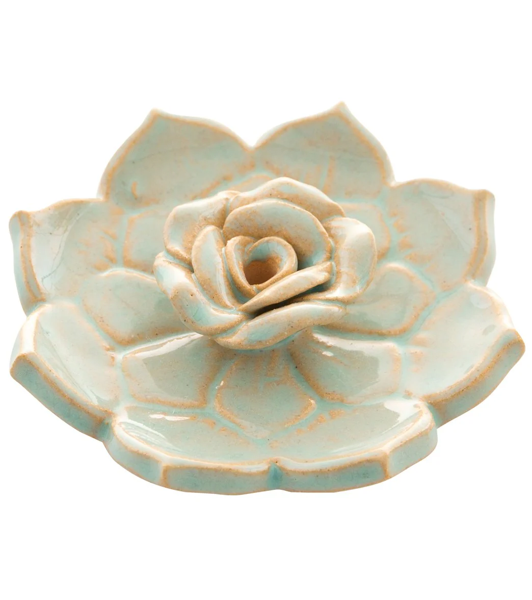 dZi Hand Glazed Lotus Heart Incense Burner
