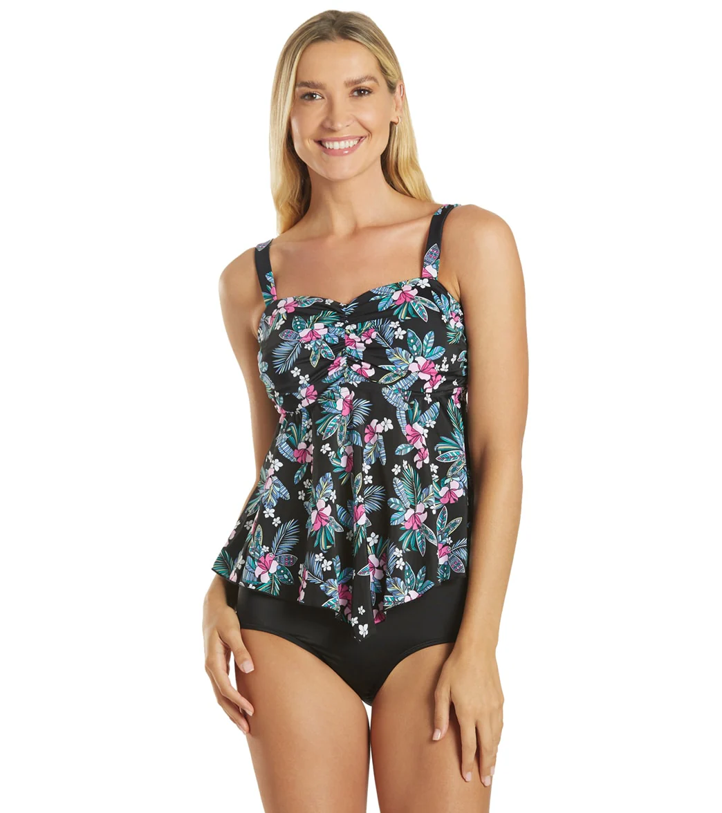 Fit4U Women's Flared Pina Colada V-Hem Bandeau Tankini Top