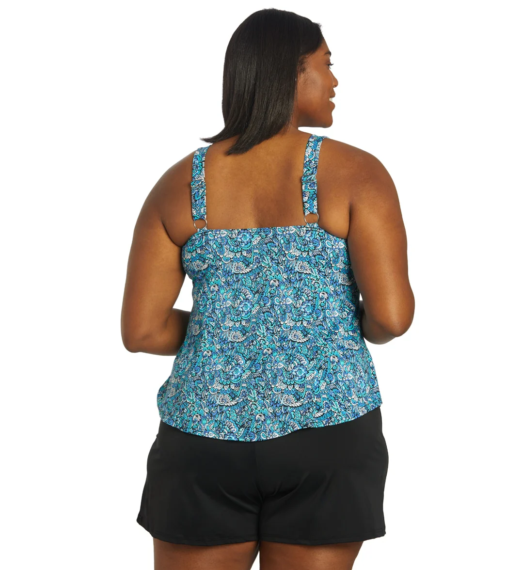 Fit4U Women's Plus Size Aquarius Square Neck V Hem Tankini Top (D/E Cup) - Image 3