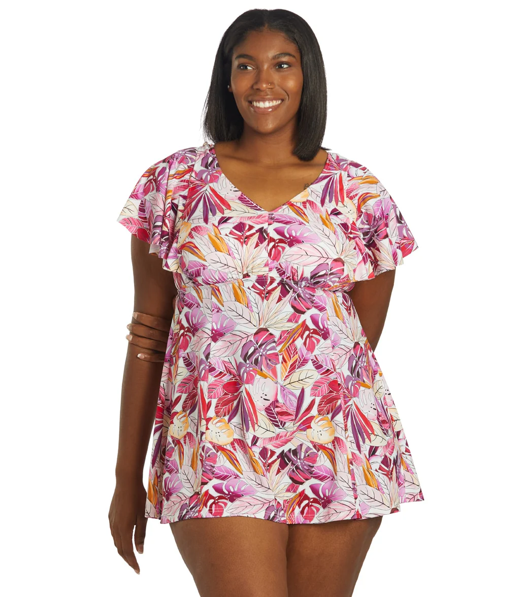 Fit4U Women's Plus Size Kapalua Flutter Sleeve V Neck Swim Dress - Image 7