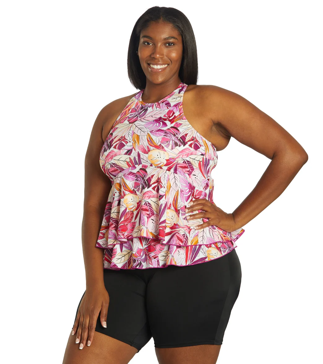 Fit4U Women's Plus Size Kapalua Hi Neck Two Tiered Tankini Top - Image 5