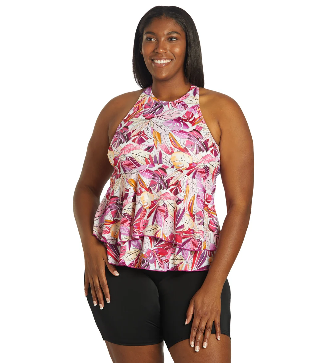Fit4U Women's Plus Size Kapalua Hi Neck Two Tiered Tankini Top - Image 8