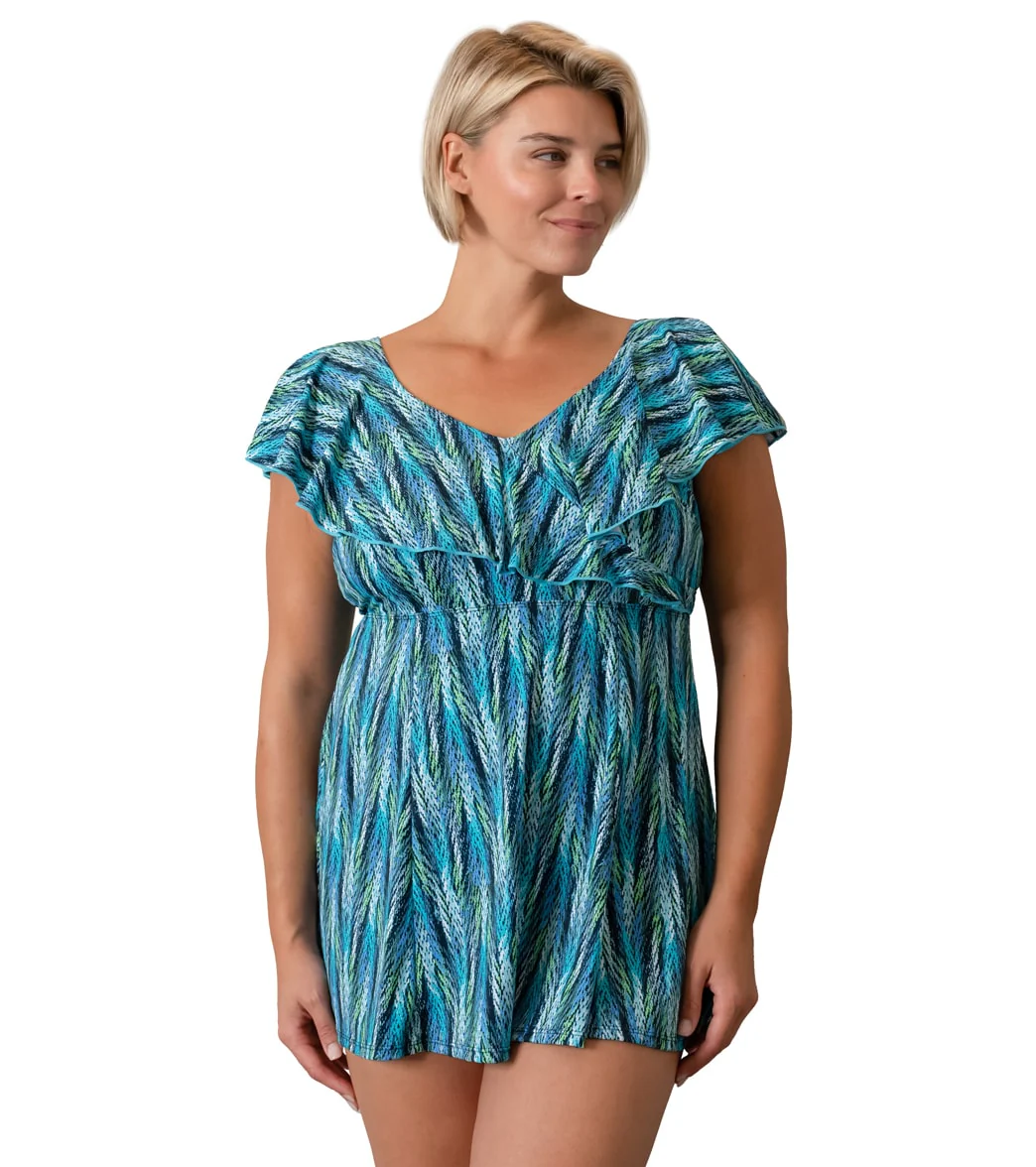 Fit4U Women's Plus Size Lexi Sleeved Surplice Empire Swim Dress - Image 6