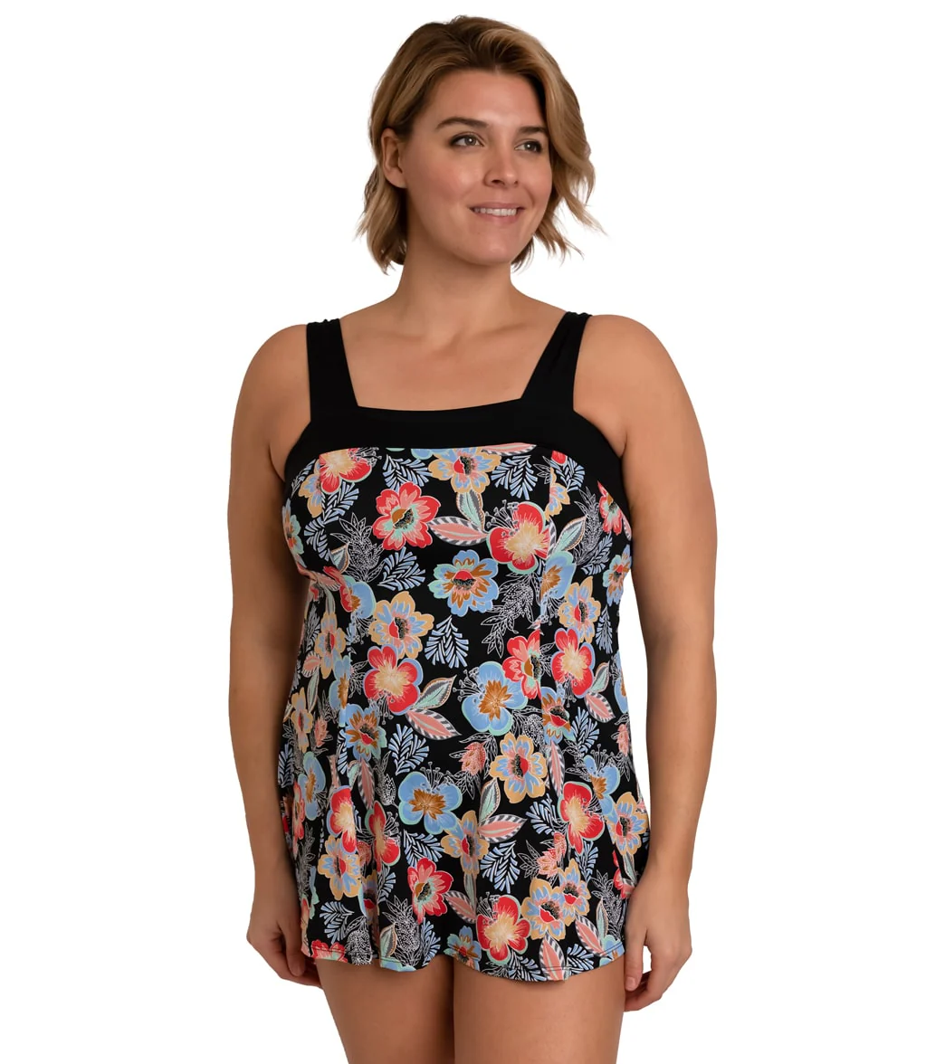 Fit4U Women's Plus Size Makenna Bandeau Square Neck Swim Dress (D/E Cup)