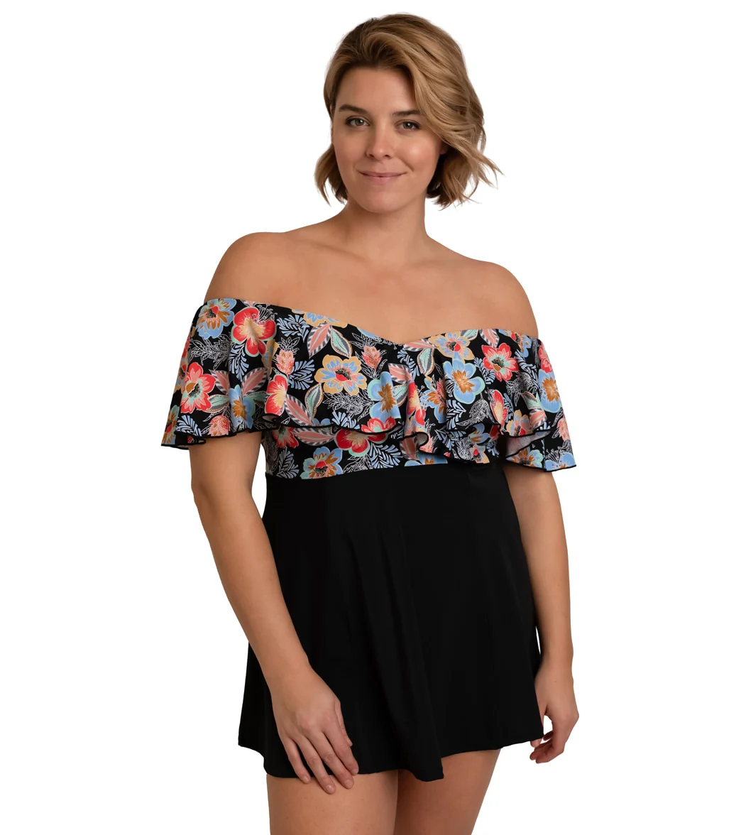 Fit4U Women's Plus Size Makenna Sleeved Surplice Empire Swim Dress - Image 3