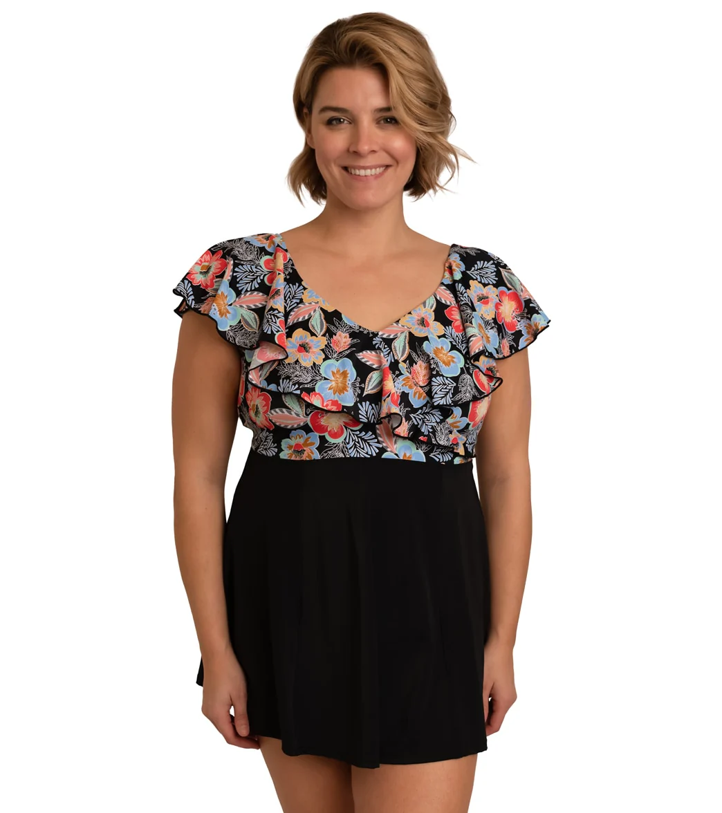 Fit4U Women's Plus Size Makenna Sleeved Surplice Empire Swim Dress - Image 7