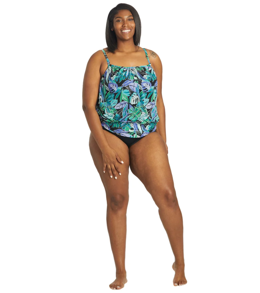 Fit4U Women's Plus Size Palms Mesh Blouson Tankini Top - Image 4