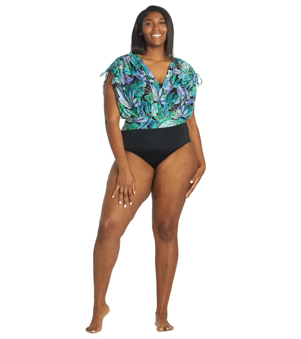 Fit4U Women's Plus Size Palms Mesh Overlay Tank One Piece Swimsuit - Image 4