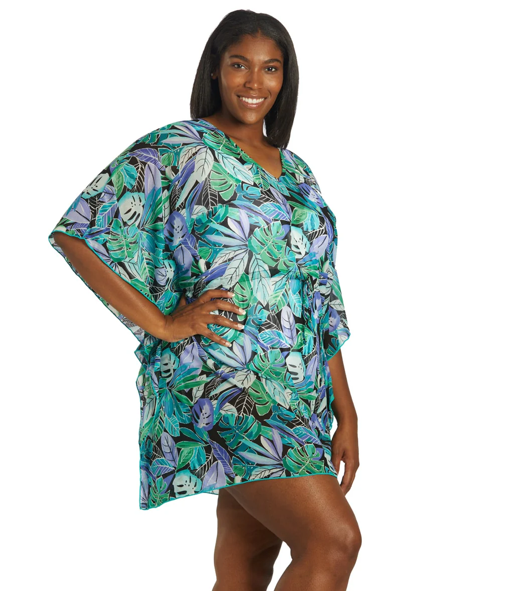 Fit4U Women's Plus Size Palms Mesh V Neck Drawstring Swim Cover Up - Image 2