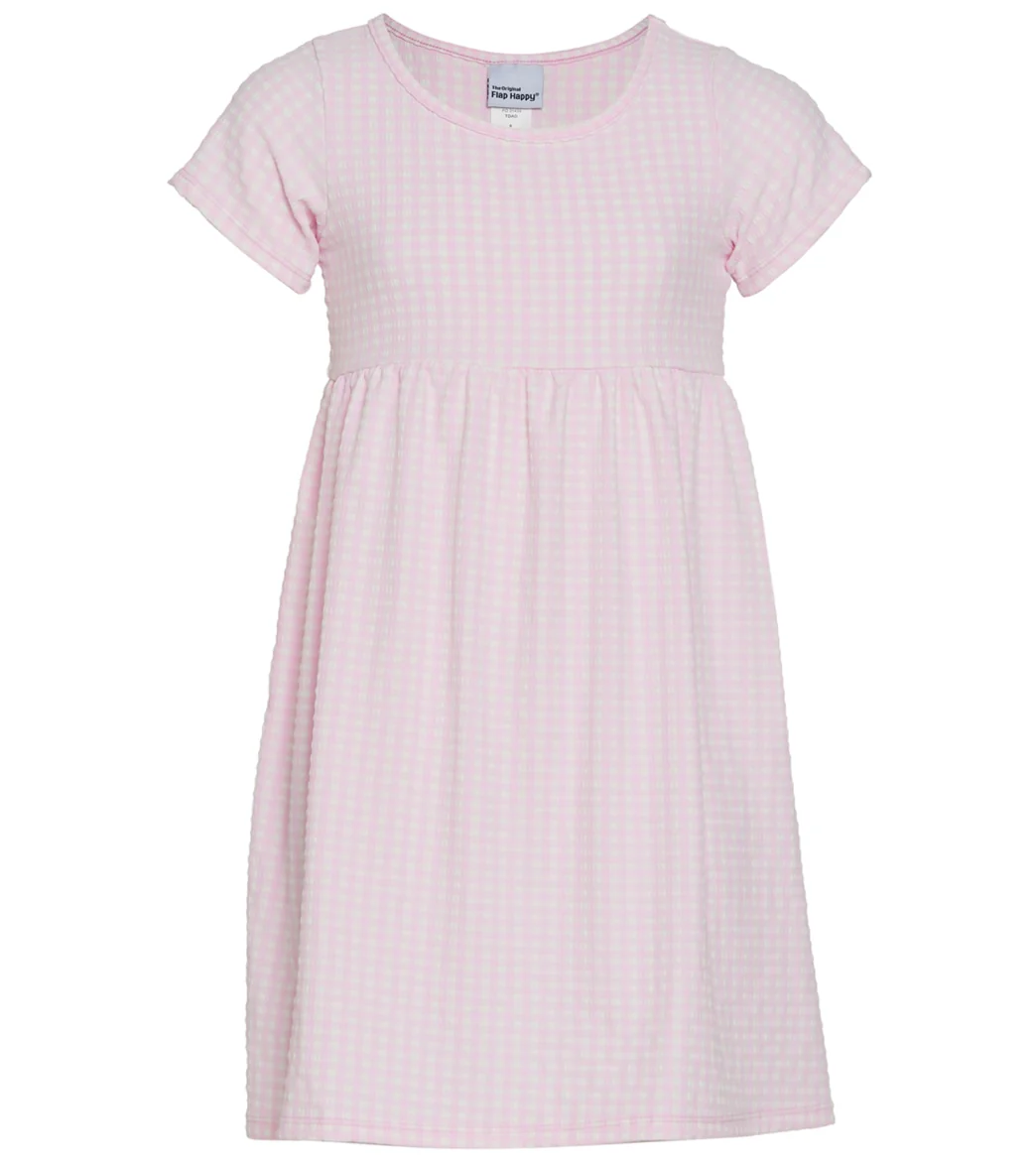 Flap Happy Girls' Pink Gingham Seersucker Laya UPF 50+ Dress (Baby, Toddler, Little Kid)