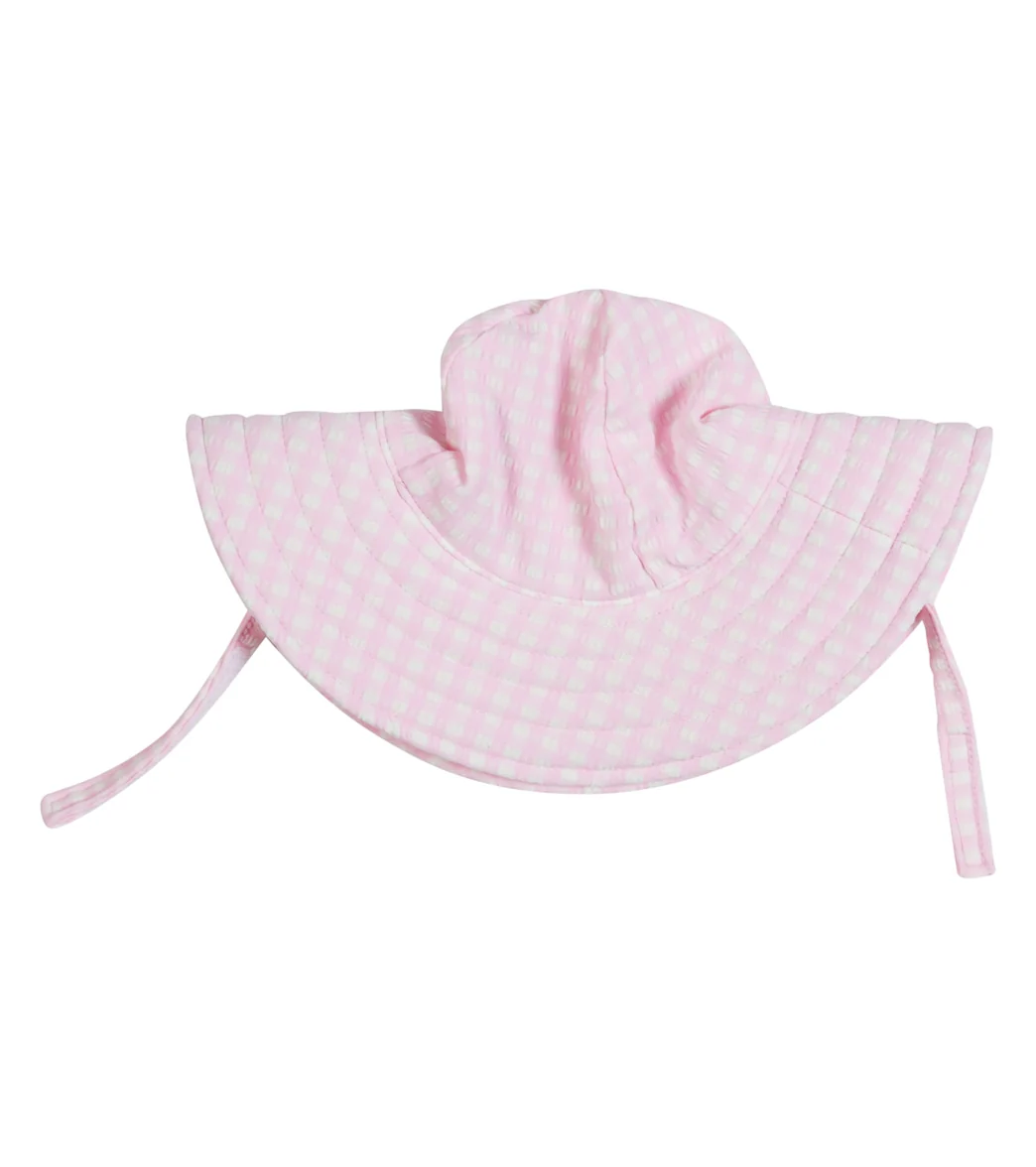 Flap Happy Girls' Pink Gingham Seersucker UPF 50+ Summer Splash Swim Hat - Image 2