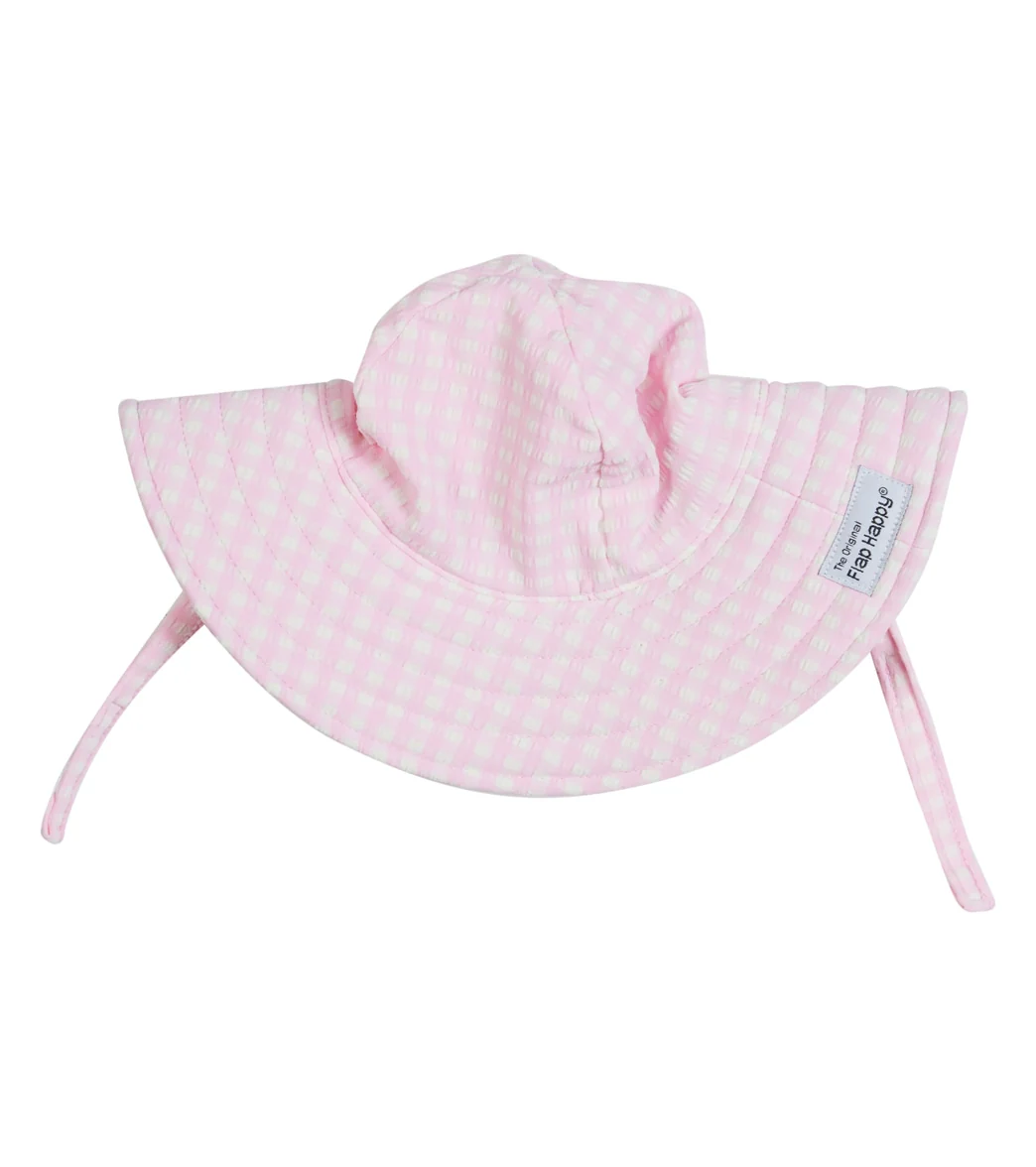 Flap Happy Girls' Pink Gingham Seersucker UPF 50+ Summer Splash Swim Hat - Image 4