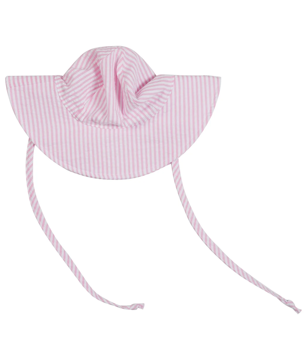Flap Happy Girls' Pink Stripe Seersucker UPF 50+ Floppy Hat - Image 2