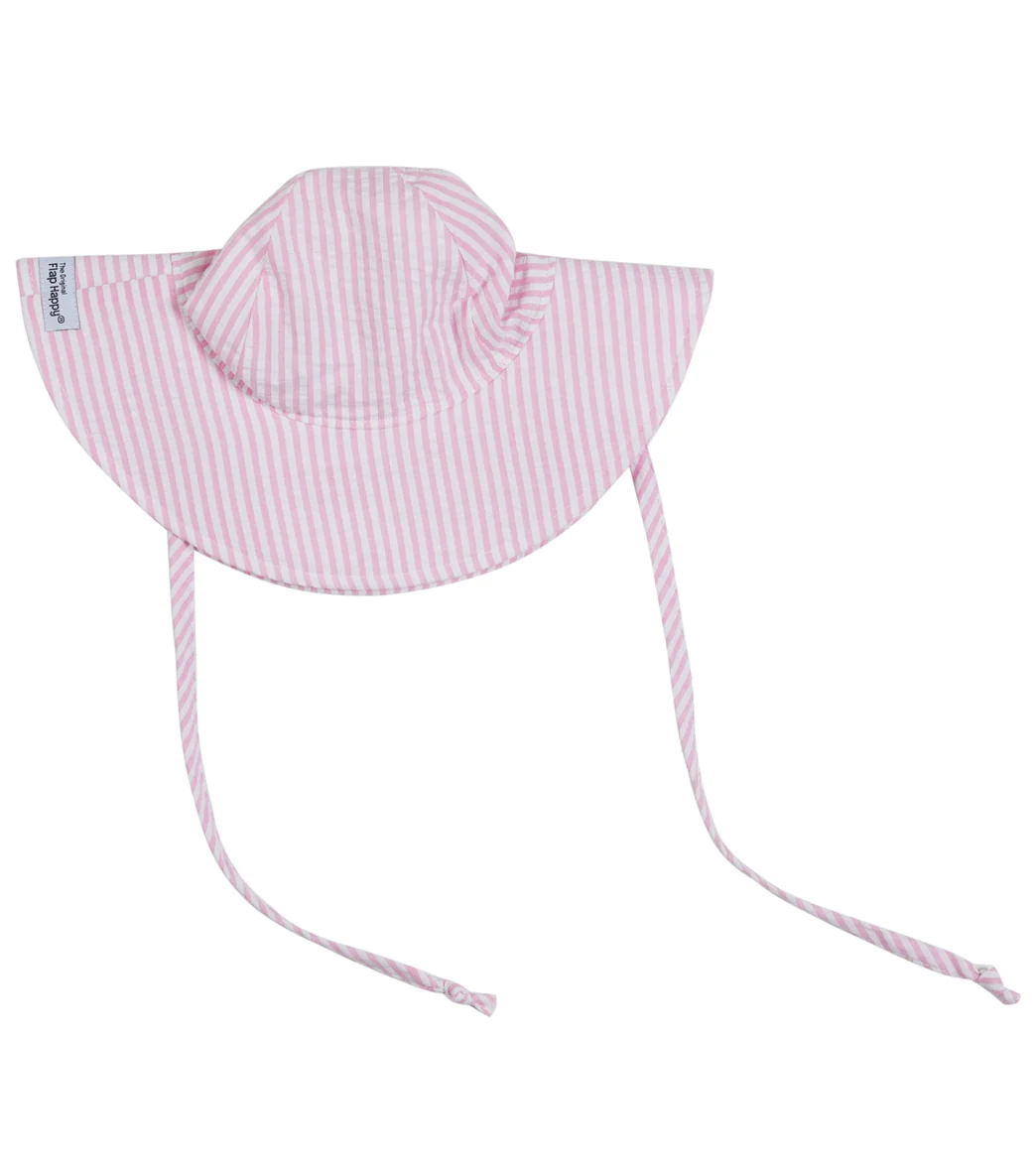 Flap Happy Girls' Pink Stripe Seersucker UPF 50+ Floppy Hat - Image 4