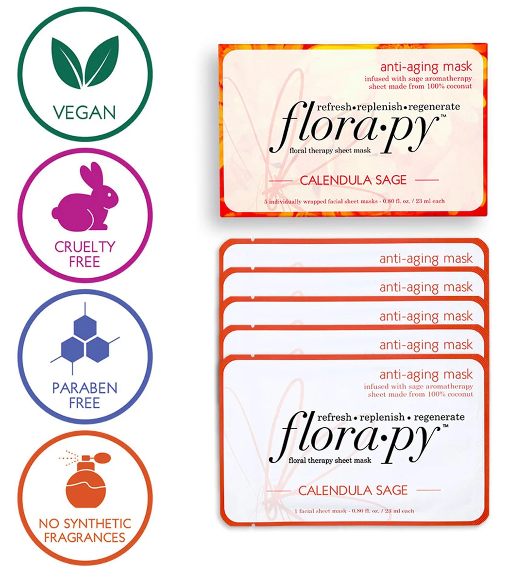 Florapy Anti-aging Aromatherapy Sheet Mask 5 Count, Calendula Sage - Image 4