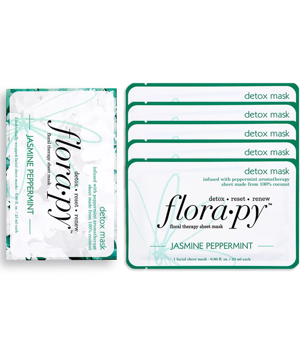 Florapy Detox Aromatherapy Sheet Mask 5 Count, Jasmine Peppermint - Image 3